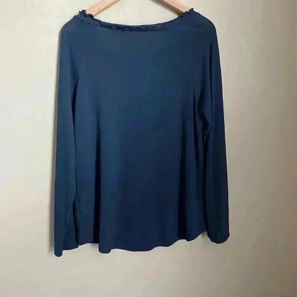 Gibson Ruffled Edge Raglan Pullover Navy - Picture 5 of 9